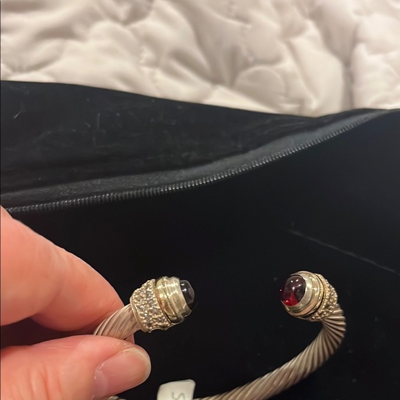Gold and Silver Cable Bracelet with Red Accents and semiprecious stones